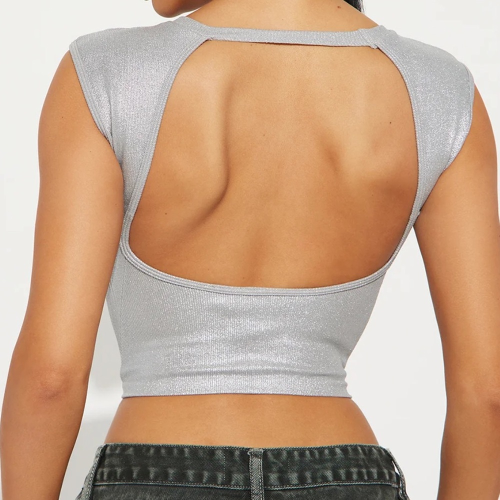 Silver Ribbed Open Back Tank